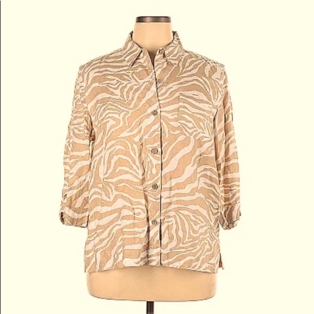 Jones New York Linen Animal Print Top Size Medium